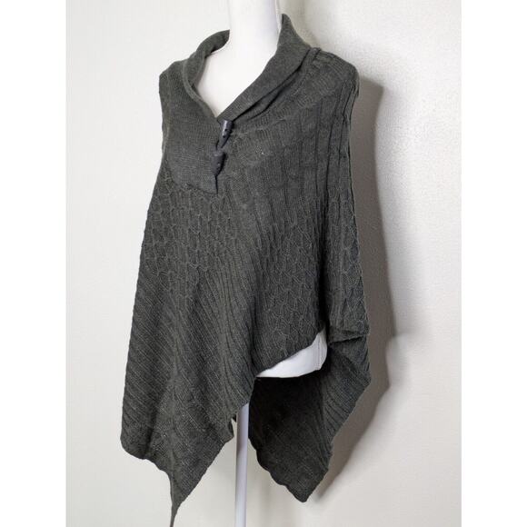 Say What? Poncho Sweater Gray Knit V Neck Casual One Size - Picture 3 of 7